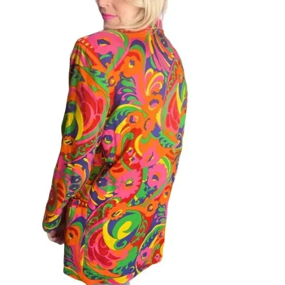 Vintage 90s All Over Bright Colorful Psychedelic Florals Artsy Blazer Medium - Picture 2 of 13